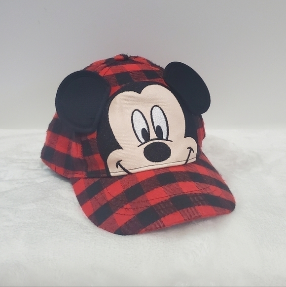 DISNEY Mickey Mouse Red Black Buffalo Check Plaid Baseball Hat Cap Toddler Size - Picture 2 of 10